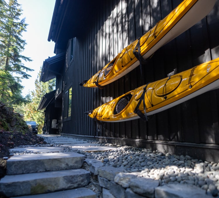 Stone steps kayak storage wall